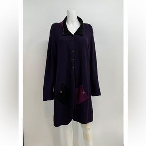 Margaret Winters Cardigan Women’s L Purple Pockets Front & Back Cotton